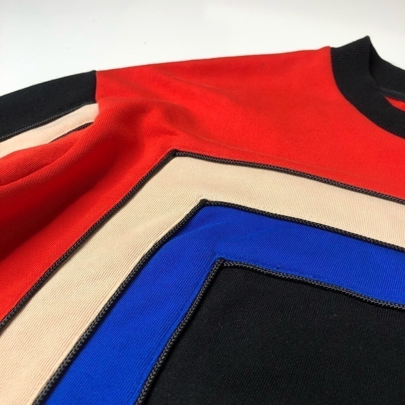 RARE P.E Nation Unisex Blue Red Black Tan Colorblock Crewneck Trendy Sweater - Picture 6 of 13